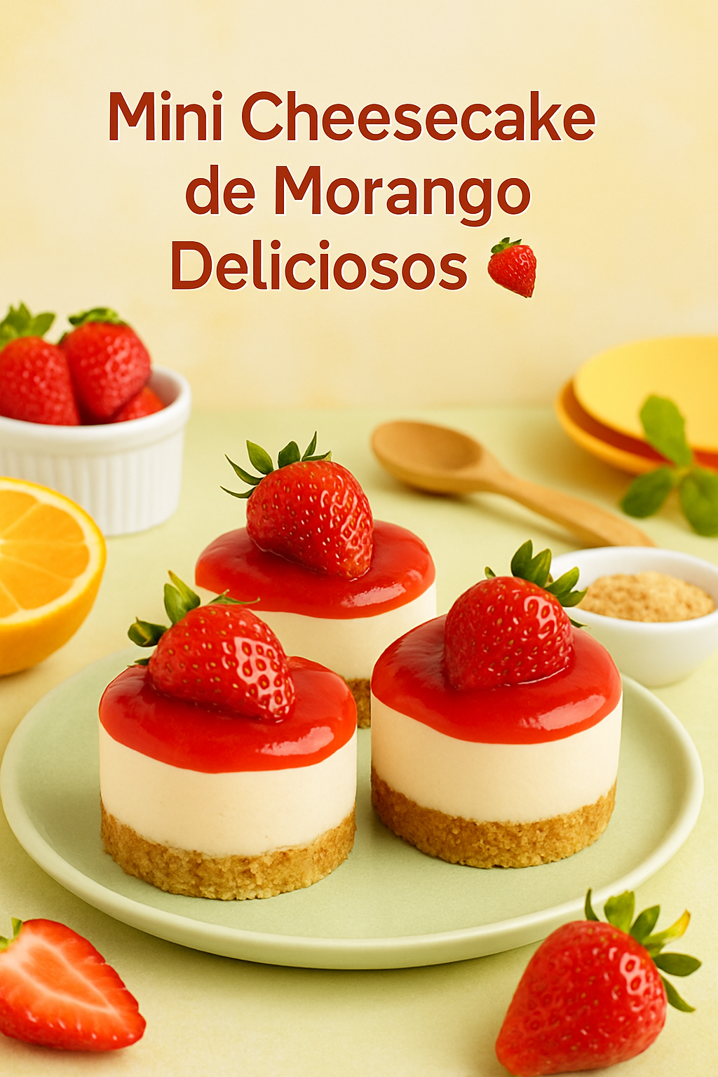 Mini Cheesecake de Morango Deliciosos 🍓🍰: 45 Minutos de Preparo | Receita Intermediário 2 Mini Cheesecake de Morango Deliciosos 🍓🍰 - receita deliciosa de mini cheesecake