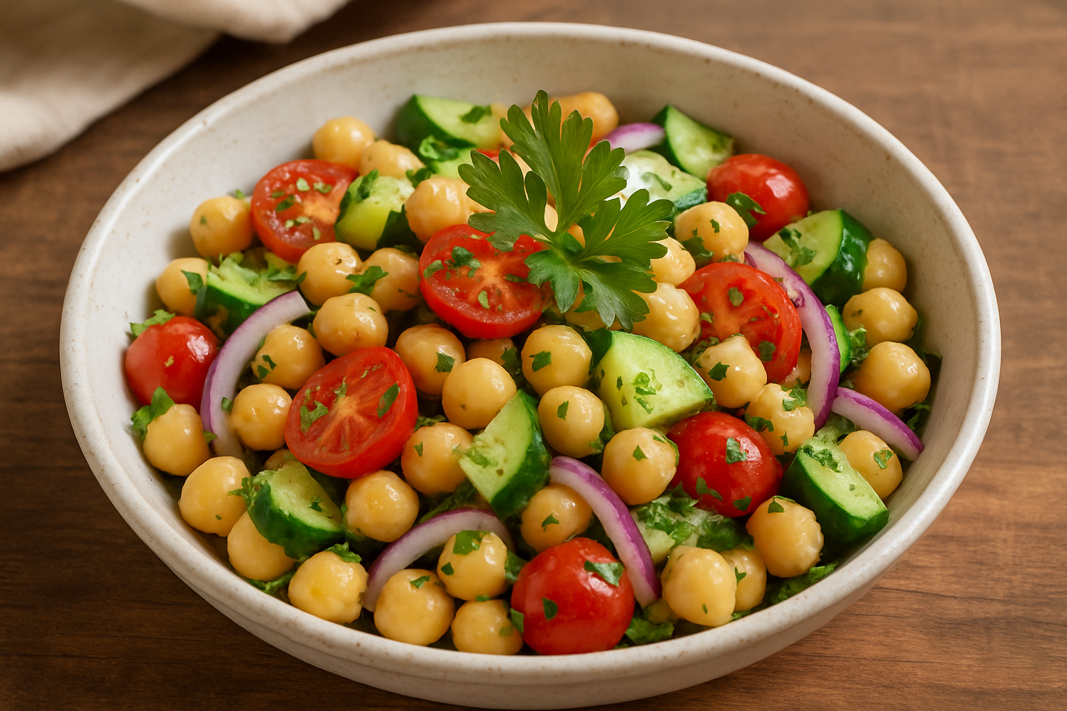 Salada de Grão-de-Bico Refrescante 🥗🌿: 30 Minutos de Preparo | Receita Fácil 2 Salada de Grão-de-Bico Refrescante 🥗🌿 - receita deliciosa de salada de
