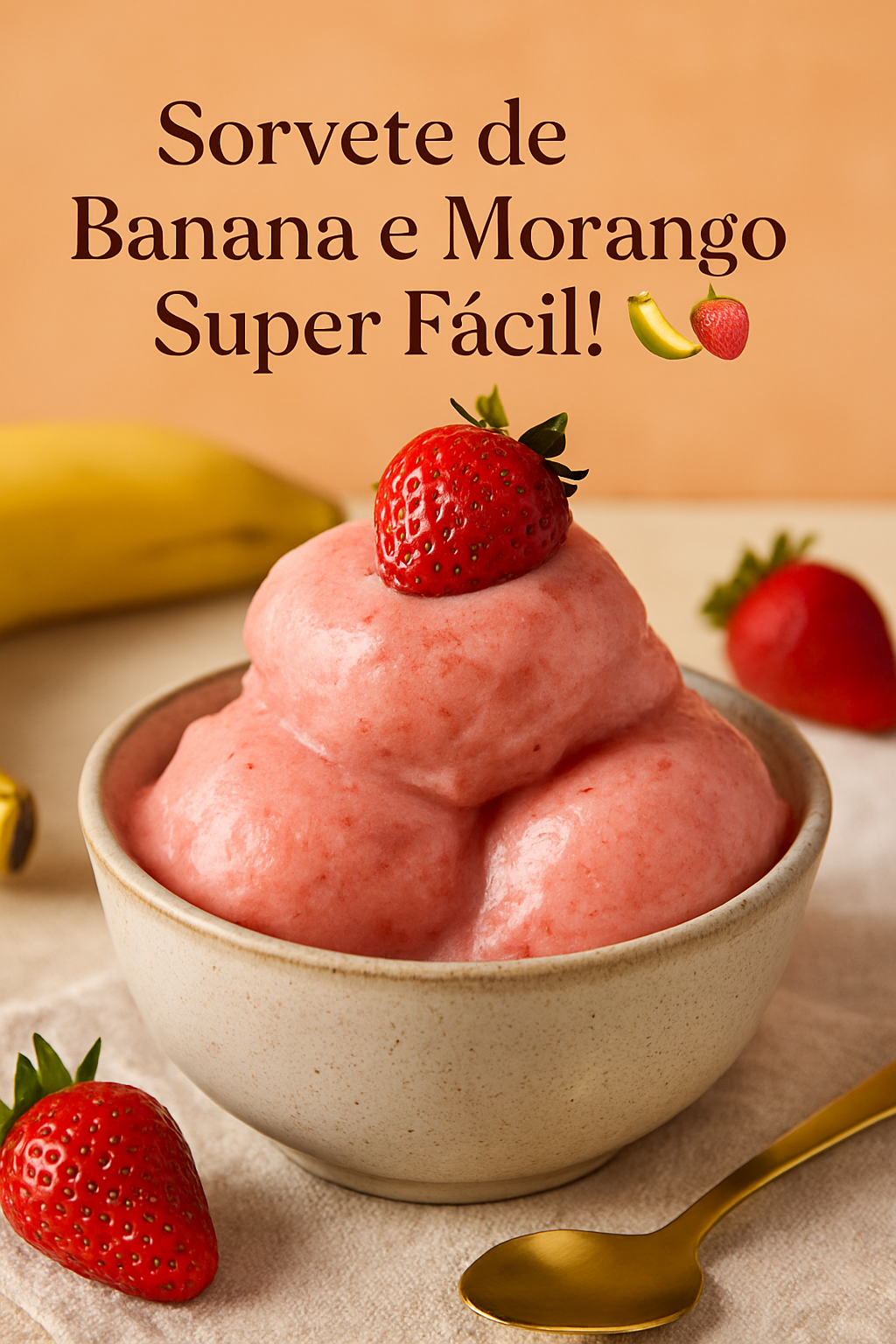 Sorvete de Banana e Morango Super Fácil! 🍌🍓 - receita deliciosa de sorvete de